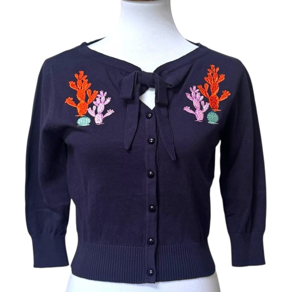 NWT ModCloth x Collectif Charlene Wonder Cactus Cardigan Sweater Navy Size M - Picture 2 of 16